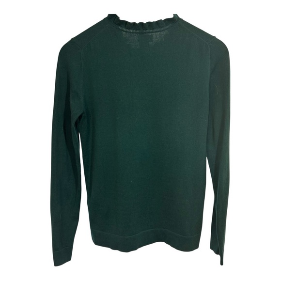 J. Crew Dark Green Ruffled Crew Neck Sweater - Picture 3 of 8